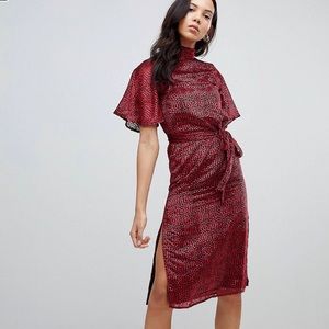 ASOS Tall Midi Dress Flutter Sleeve Velvet Sz 10